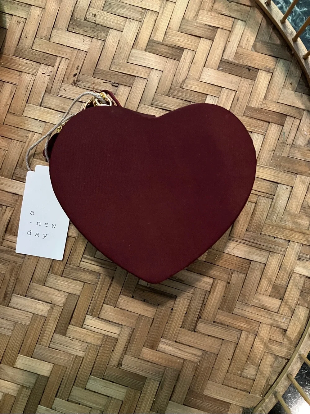 a new day Heart Shaped Jewelry Box Burgundy NWT